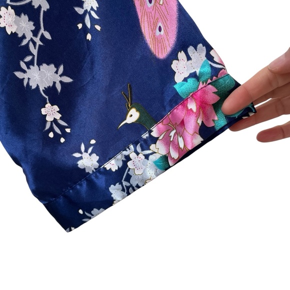 Vintage satin peacock kimono robe knee length blue pink OS - Picture 5 of 15